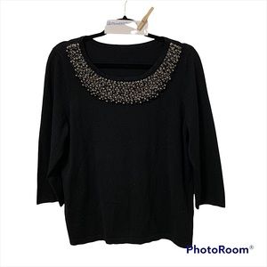 Black Holiday Sweater | Embellished Neck Beaded Neckline Winter Sweater